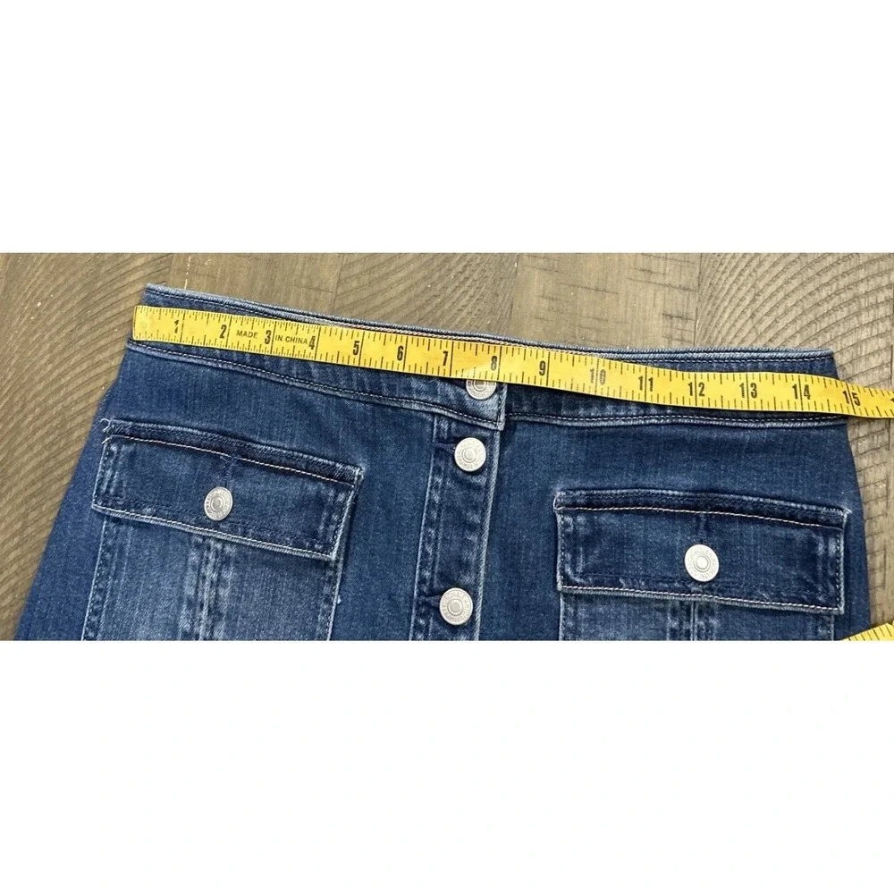 Abercrombie & Fitch Y2K Button Front Denim Skirt Women's Blue Soft Frayed Hem 29